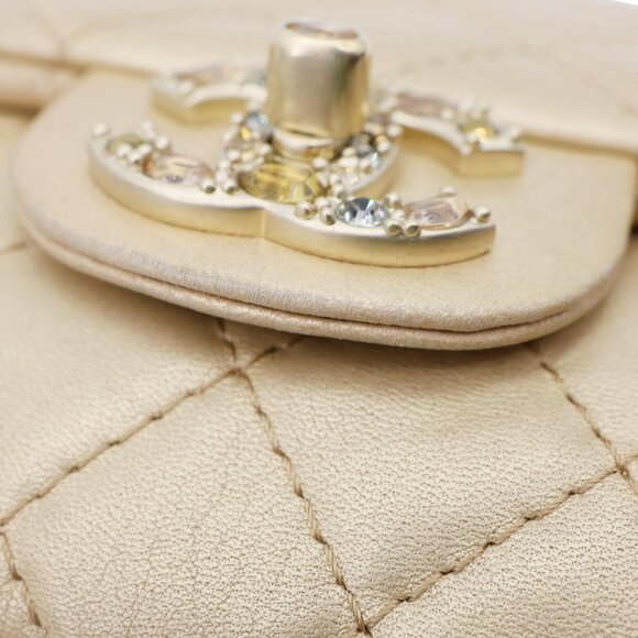 Chanel  Precious Jewel Single Flap Jumbo Leather Shoulder Bag Gold - Picture 12 of 16